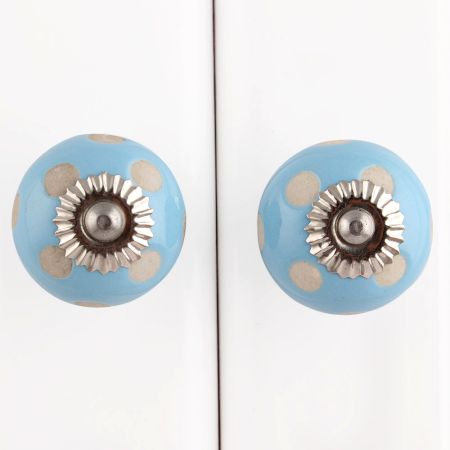 Turquoise Polka Dot Ceramic Wardrobe Knob